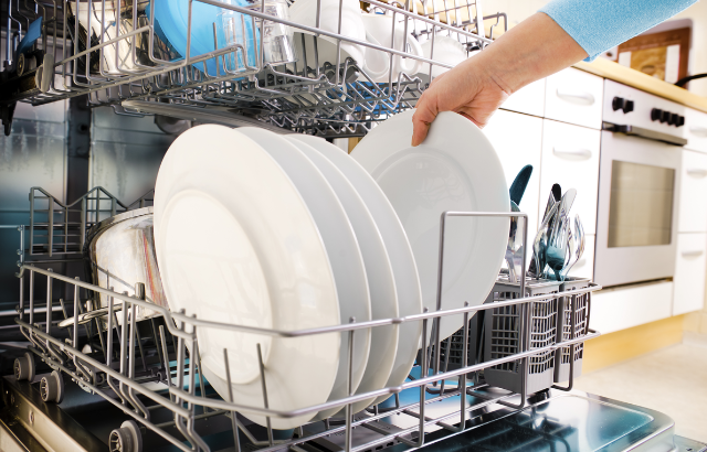 person loading dishes into the dishwasher